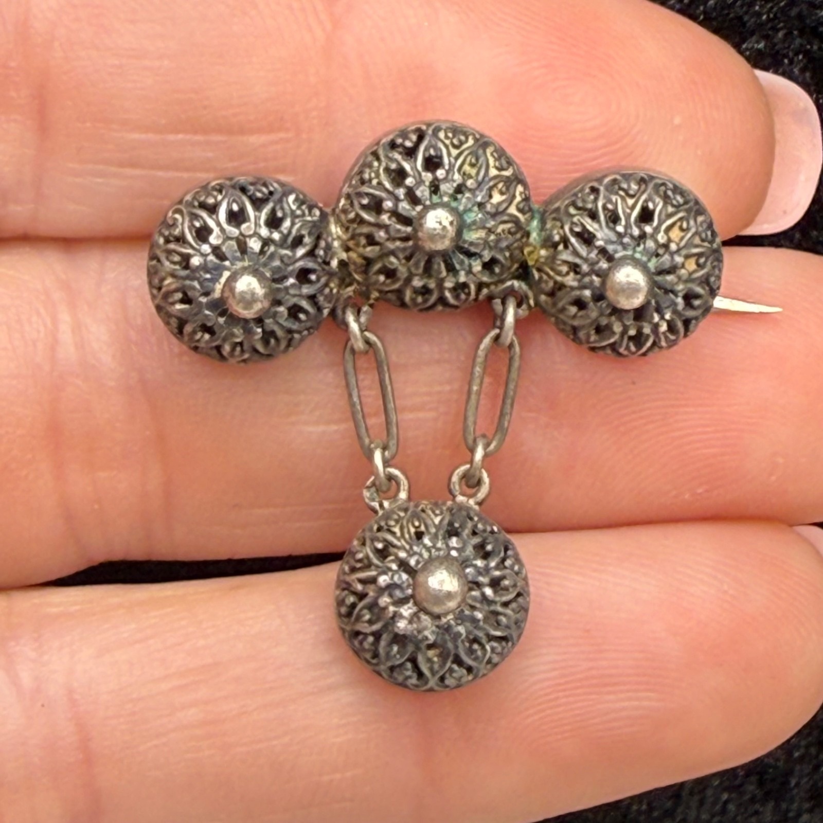 Vintage Victorian Brooch Intricate Filigree Art Deco Revival Untested Metal